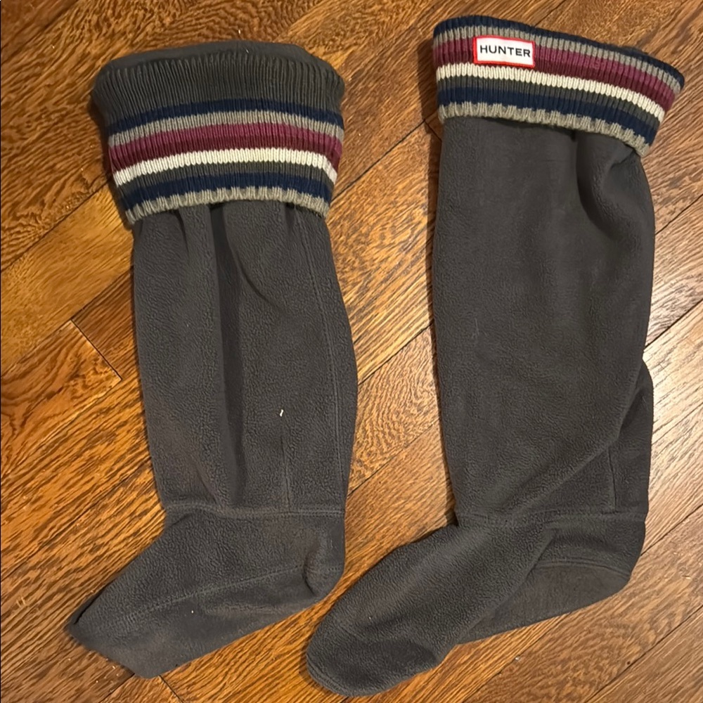 Hunter Gray Fleece Boot Socks with Striped Cuff